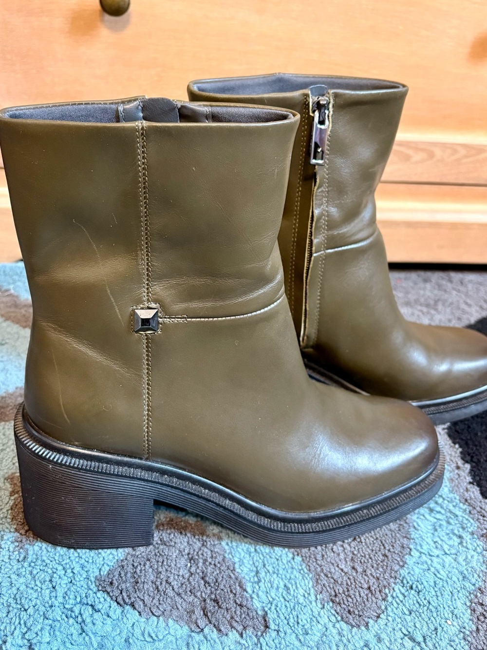 Franco Sarto Olive Green Chunky Heel Ankle Boots